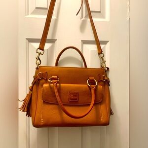 Dooney & Bourke Florentine Leather Pocket Satchel Brown + Coin Medium
